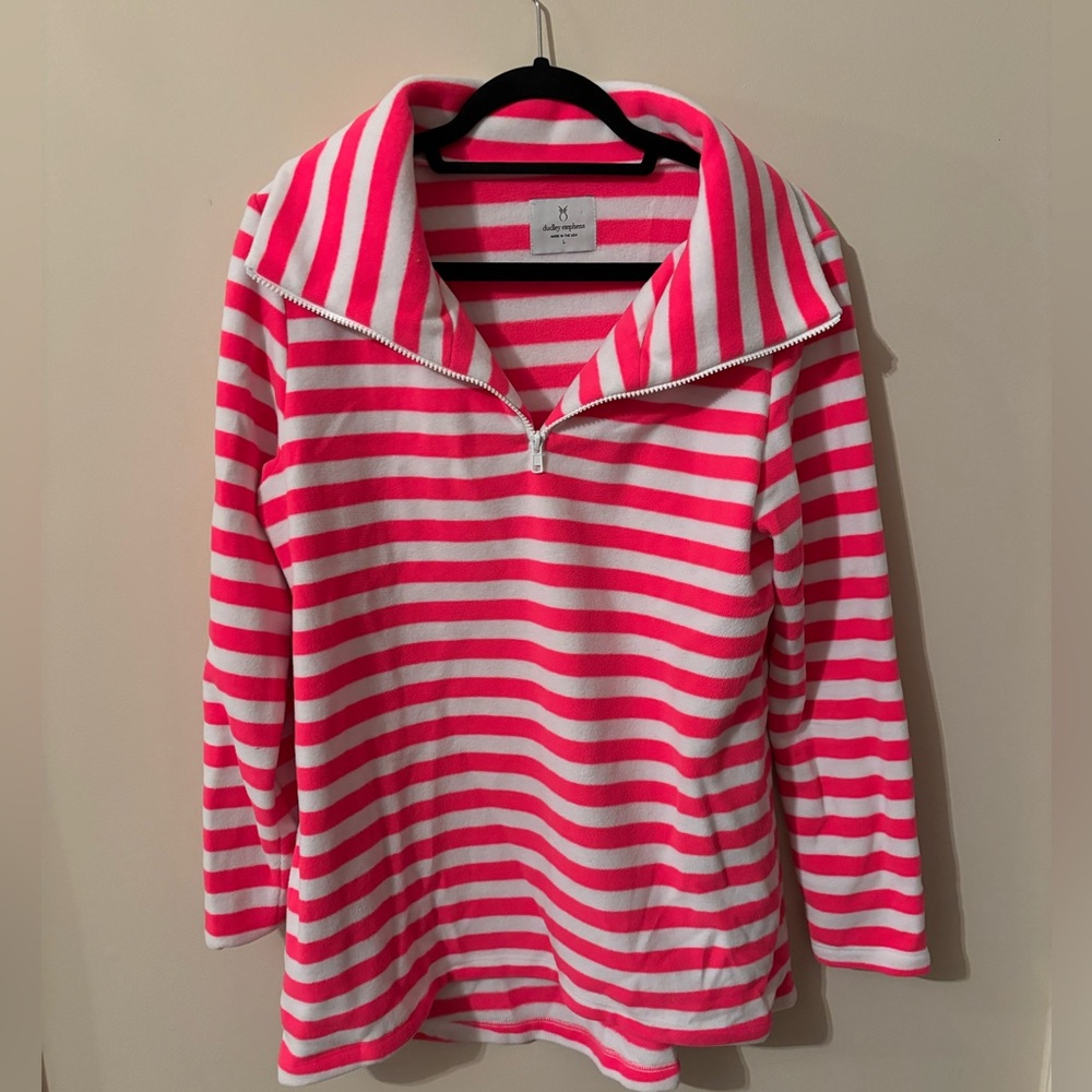 Dudley Stephens Pink and White Stripe quarter zip fleece